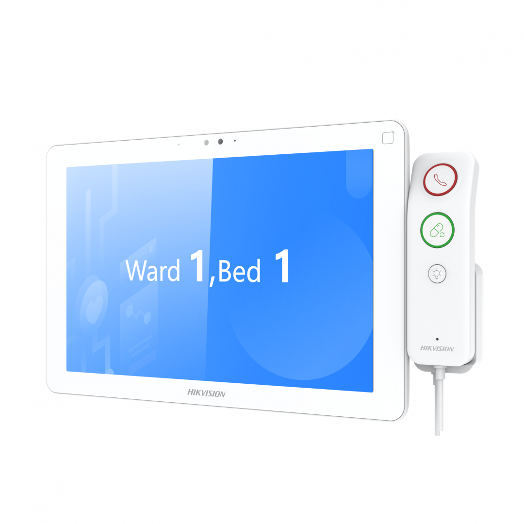 DISPLAY PENTRU PATUL PACIENTULUI Hikvision DS-KHB9533X-WHS; ecran de 10.1'', Android system, posibilate montare pe brat, Support HEOP development, camera 2MP, RF433. Acces la informațiile medicale ale pacientului: Permite vizualizarea în timp real a istoricului medical, a parametrilor vitali și a
