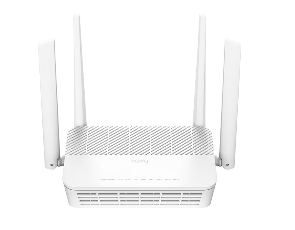 CUDY Router AX3000 2.5G Dual Band Wi-Fi 6 Mesh, Chipset MT7981BA+MT7976CN+MT7531AE+RTL8221B, standard 802.11ax/ac/a/b/g/n, 2402Mbps la 5GHz + 574Mbps la 2.4GHz, 1 x 2.5G Port , 4 x porturi 10/100/1000Mbps , 4 x 5dBi antene fixe, WiFi router/AP/ Repeater/WISP Mode, PPTP/L2TP/OpenVPN/WireGuard