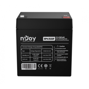 Acumulator nJoy GP4.5121F 12V Capacitate 14,95W/cell evaluat la 1.65V/cell @ 15 min, Tensiune 12V, Tip VRLA, Caracteristici Sigilata complet si fara intretinere, Peste 260 de cicluri la 100% DOD, Utilizare standard 3-5 ani, Auto-descarcare redusa, Conectori : F1 - Faston Tab 187
