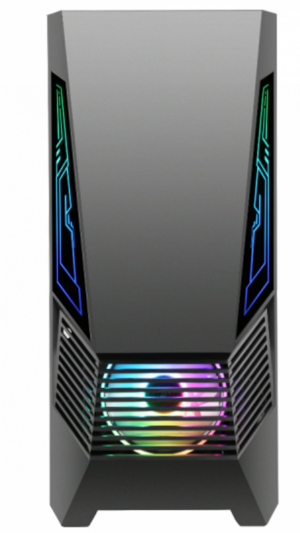 Carcasa gaming Serioux Rogue, tip middle tower, mesh si banda ARGB, Capac superior cu filtru magnetic de praf, panoul lateral: sticla securizata, sasiu: SPCC 0.6T, USB2.0x2+HD Audio, USB 3.0 x1, porturi rezervate pentru ventilator:, față: 1 ventilator RGB fix de 120mm(inclus), suportă cooler pe