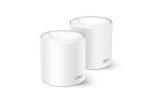 TP-Link AX3000 whole home mesh Wi-Fi 6 System, Deco X50(2-pack);  Standarde Wireless: IEEE 802.11ax/ac/n/a 5 GHz, IEEE 802.11ax/n/b/g 2.4 GHz, 3 LAN/WAN Gigabit Ethernet Ports, 1 GHz Dual-Core CPU, 2 x internal antennas per Deco unit, 2402 Mbps (5 GHz), 574 Mbps (2.4 GHz).