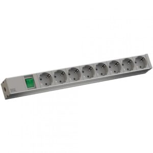 Bachmann IT  PDU 8 x prize Schuko, 1x Switch ,in Schuko, 1U, impamantare, intrerupator, lungime cablu 2 metri, RAL 7035, aluminiu, alb