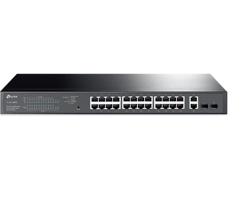 "28-Port Gigabit Easy Smart Switch with 24-Port PoE+ PORT: 24× Gigabit PoE+ Ports, 2× Gigabit Non-PoE Ports, 2× Gigabit SFP Slots SPEC: 802.3at/af, 250 W PoE Power, 1U 19-inch Rack-mountable Steel Case FEATURE: PoE Auto Recovery, MTU/Port/Tag-based VLAN, QoS, IGMP Snooping, Web/Utility Management - imagine 8