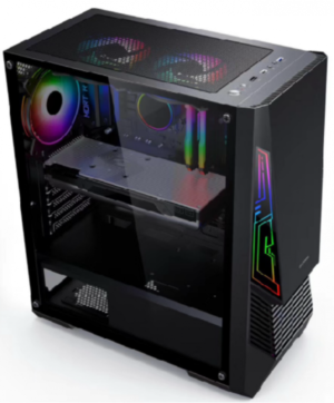 Alternative view of Carcasa gaming Serioux Rogue, tip middle tower, mesh si banda ARGB, Capac superior cu filtru magnetic de praf, panoul lateral: sticla securizata, sasiu: SPCC 0.6T, USB2.0x2+HD Audio, USB 3.0 x1, porturi rezervate pentru ventilator:, față: 1 ventilator RGB fix de 120mm(inclus), suportă cooler pe