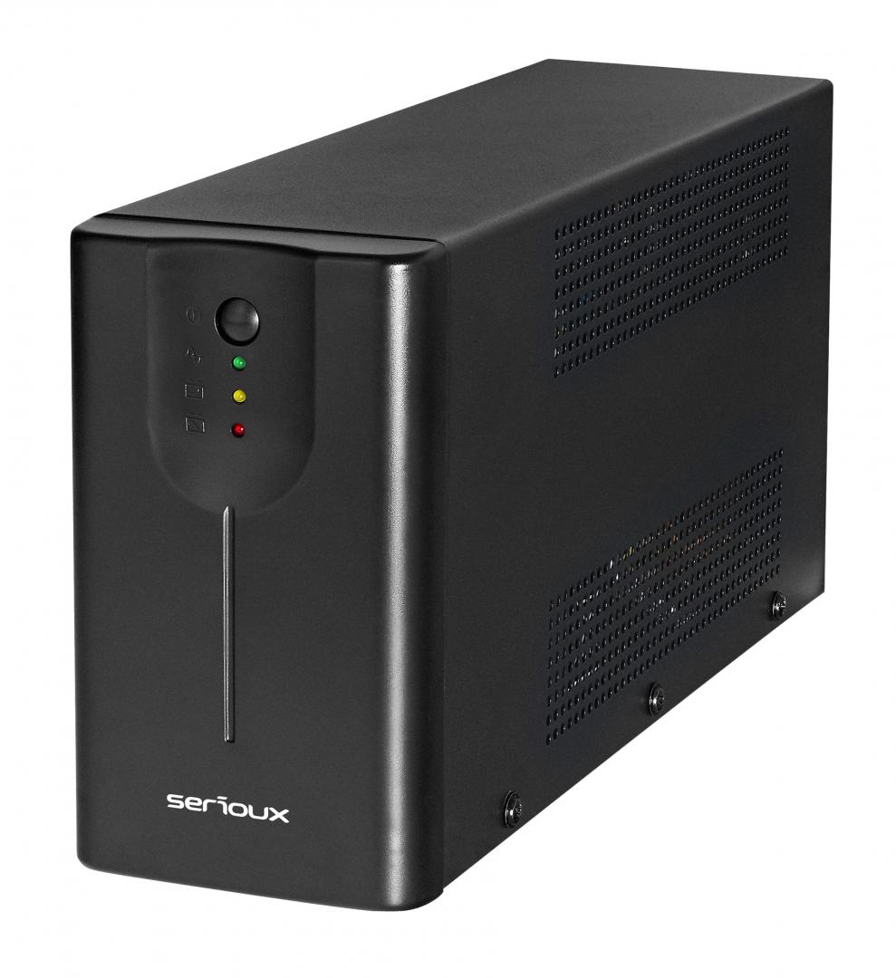 UPS Serioux Line Interactive 800LI, Led, capacitate 800VA/480W, 2 prize Schuko , baterie 12 V / 8.0 Ah × 1, timp mediu de functionare pe baterii 4 min - 50% sarcina, management USB/RJ45, software inclus