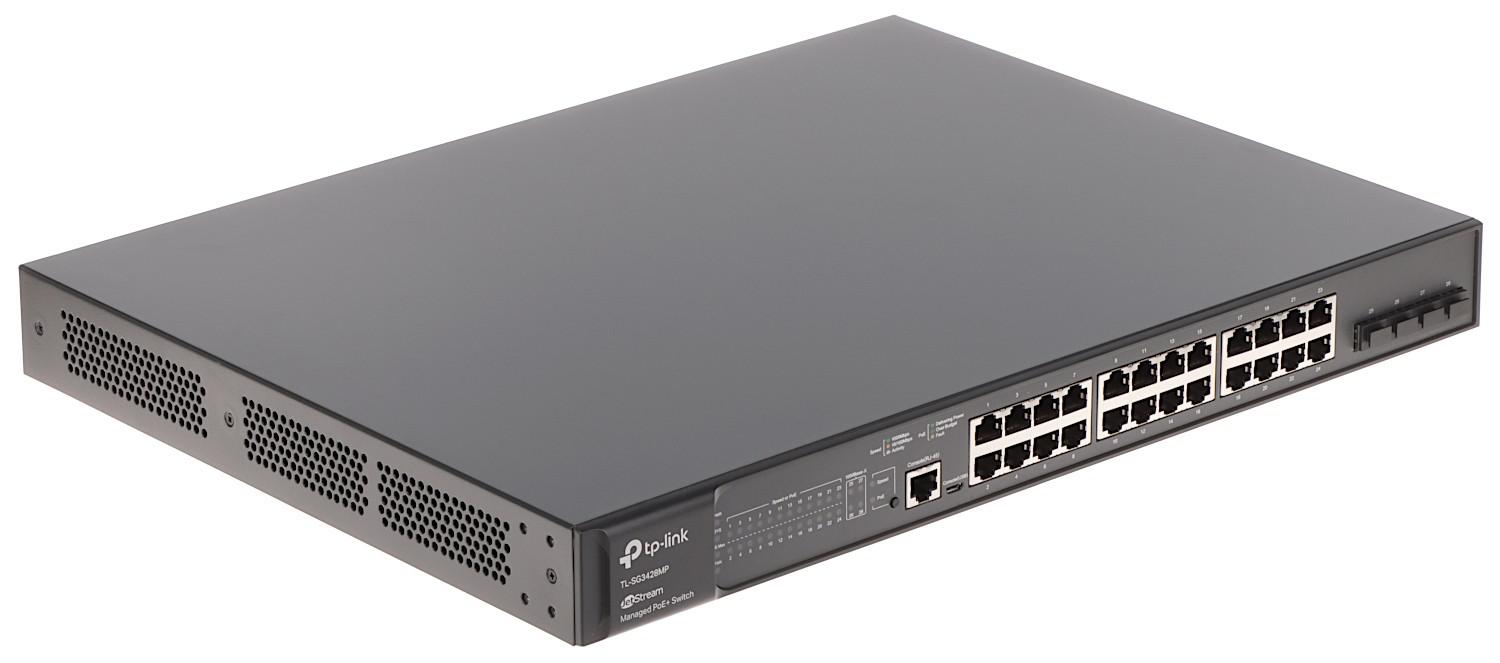 "JetStream™ 28-Port Gigabit L2+ Managed Switch with 24-Port PoE+ PORT: 24× Gigabit PoE+ Ports, 4× Gigabit SFP Slots, RJ45/Micro-USB Console Port SPEC: 802.3at/af, 384 W PoE Power, 1U 19-inch Rack-mountable Steel Case FEATURE: Integration with JetStream™ SDN Controller,Static Routing, OAM, 802.1Q - imagine 4