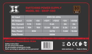 Alternative view of Sursa Serioux Energy 550W, 80+ Bronze, Ventilator 12cm, ATX, material metal, cabluri: 20+4-pin, 1x4+4-pin, 2x6+2-pin, negru