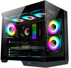 Carcasa gaming Serioux Shadow, fara sursa, tip  middle tower, USB2.0x+HD Audio, USB3.0, porturi rezervate pentru ventialtor: MN 2x120mm ventilatoare ARGB (incluse), spate:1x120mm ventilator RGB (inclus), sus 3x120mm/2x140mm, controler 4 porturi, drive bays: HDD de 3.5'' x2, SSd de 2.5'' x1, Sloturi