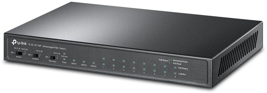 "8-Port 10/100Mbps + 3-Port Gigabit Desktop Switch with 8-Port PoE+ PORT: 8× 10/100 Mbps PoE+ Ports, 2× Gigabit Non-PoE Ports, 1× Gigabit SFP Slots SPEC: 802.3at/af, 124 W PoE Power, Desktop Steel Case FEATURE: Extend Mode for 250m PoE Transmitting, Isolation Mode, PoE Auto Recovery, Plug and Play" - imagine 4