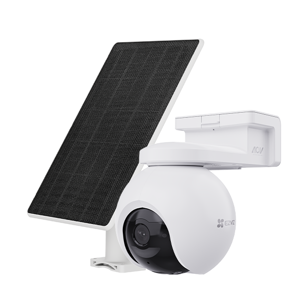 CAMERA PT EZVIZ CU PANOU SOLAR EB8 4G 4K KIT, Senzor CMOS de scanare progresivă de 1/2.8" de 8 MP, Lentila superioară: 4mm@ F1.2 Diagonal angle: 104°, Horizontal angle: 83° Vertical angle:44, IR 35M, Unghiul PT: Pan: 340°, Tilt: 75°, Înclinare: 90° Compresie: H.265 / H.264, Conectivitate