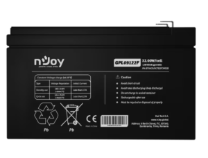 Acumulator nJoy GPL09122F 12V 30.55W/cell, Capacitate 32.00W/cell evaluat la 10V15 min, Tensiune 12V, Tip VRLA - fara mentenanta, Caracteristici: Sigilata complet si fara intretinere, Pana la 500 de cicluri la 100% DOD, Utilizare standard 9 ani, Auto-descarcare limitata, Conectori : F2 terminal -