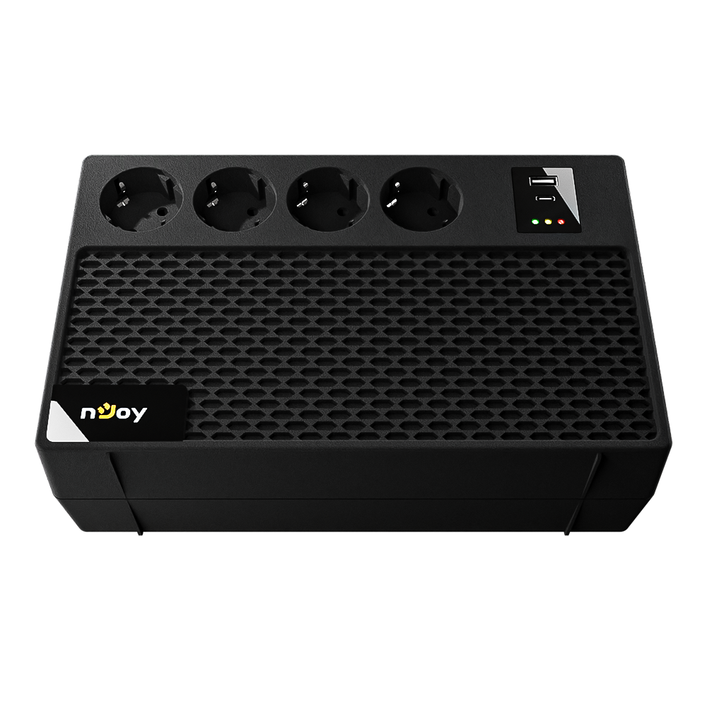 UPS nJoy Renton 650 Plus, 650VA / 360W, 4x prize Schuko conectate la baterie, 1x port incarcare USB Tip C 33W, 1x port de incarcare USB Tip A 18W, fara display LCD, tensiune nominala de intrare 230V Caracteristici Stabilizator (AVR) de tip Boost and Buck Functie auto-restart la revenirea tensiunii