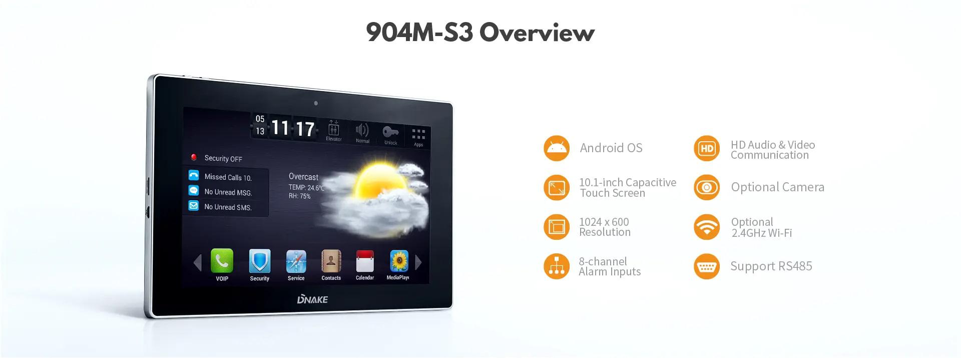 Post interior videointerfon DNAKE 10.1" cu Android; CPU:Octal core 1.5GHz Cortex-A53; Memorie:DDR3 1GB, Flash: 4GB, Ecran:10.1" TFT LCD, 1024x600, touch Screen; Alimentare:DC12V/POE; Consum:10W; Interfata: 10M/100Mbps, RJ-45; Protocol: SIP,TCP/IP, RTSP; - imagine 4
